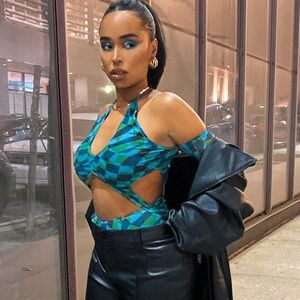 Blue Mesh Halterneck Bodysuit